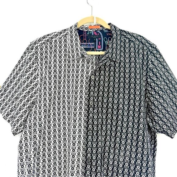 Ted Baker London Black White Floral Contrast Lightweight Short Sleeve Shirt - Picture 6 of 16